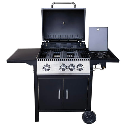 Barbecue 3+1 Burner Gas Grill with Large Cooking Area, Side Burner, and Porcelain Enamel Coated Grates