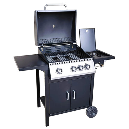 Barbecue 3+1 Burner Gas Grill with Large Cooking Area, Side Burner, and Porcelain Enamel Coated Grates