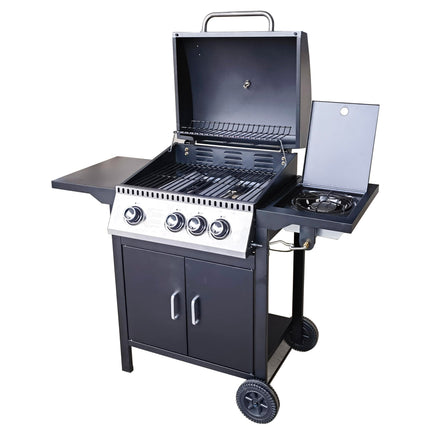 Barbecue 3+1 Burner Gas Grill with Large Cooking Area, Side Burner, and Porcelain Enamel Coated Grates