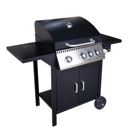 Barbecue 3+1 Burner Gas Grill with Large Cooking Area, Side Burner, and Porcelain Enamel Coated Grates