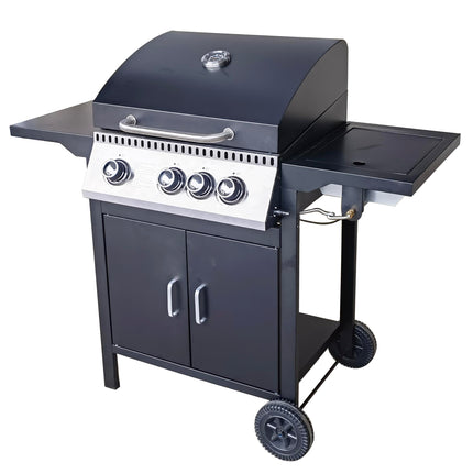 Barbecue 3+1 Burner Gas Grill with Large Cooking Area, Side Burner, and Porcelain Enamel Coated Grates