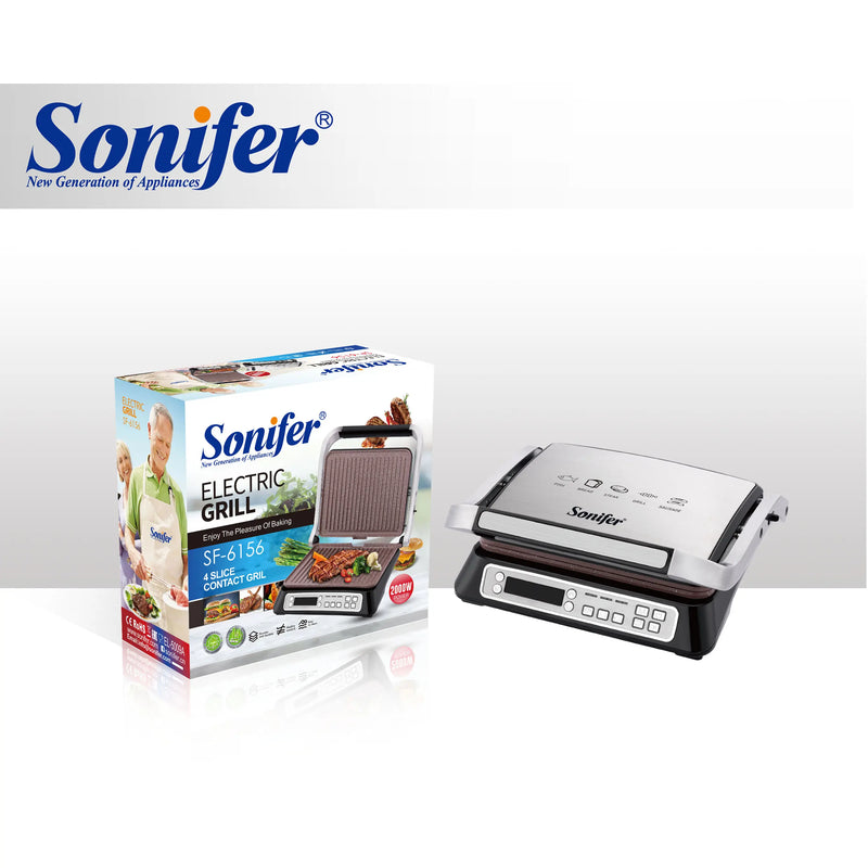 Sonifer Electric Contact Grill | 4 Slice Double Sided | 2000W | Non-Stick Cooking Surface