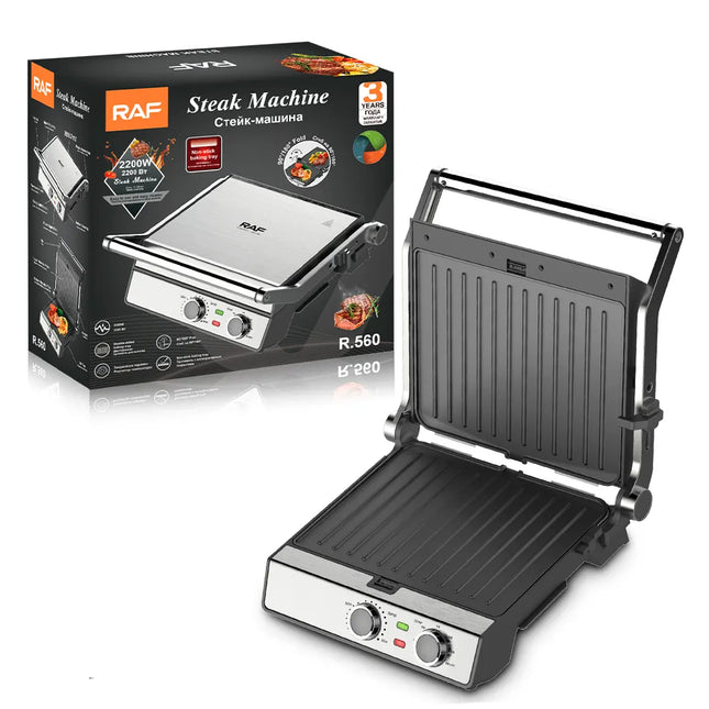 Steak Machine | 2200W | Double-sided baking tray | Temperature regulator | Easy and fast cleaning | 90°/180° | Fold Non-stick baking tray