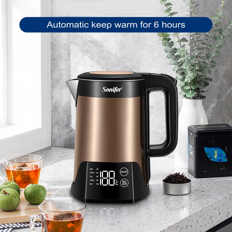 Sonifer Electric Kettle | 1.5L Capacity | Stainless Steel | Digital Touch | Cordless | Temperature Control |