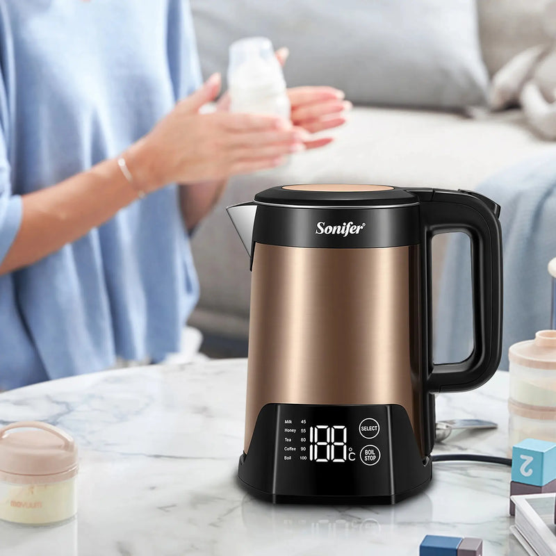 Sonifer Electric Kettle | 1.5L Capacity | Stainless Steel | Digital Touch | Cordless | Temperature Control |
