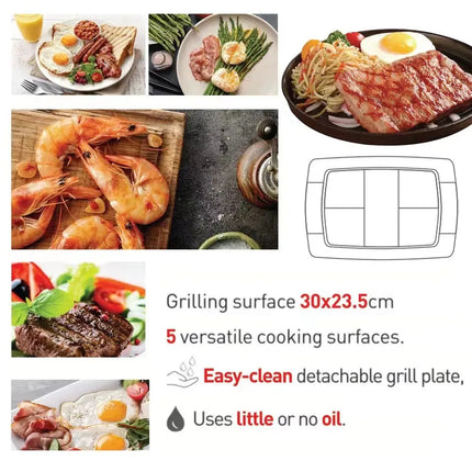 Sonifer Multi-zone Electric Grill | Non-Stick | Coated Multi Plate | Cooker Inside | Detachable adjustable thermostat