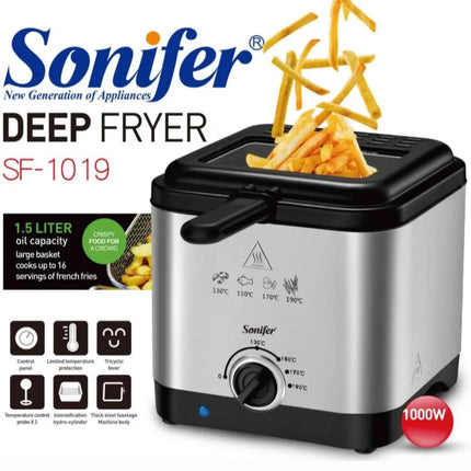 Sonifer Deep Fryer  | 1000W | stainless steel heating element | mini 1.5L oil home deep fryer electric