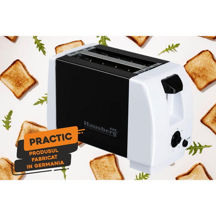 HAUSBERG HB-150NG Toaster, 750W, 7 Settings, 2 Slices, Automatic Stop, Anti-Slip Feet, Black-White