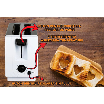 HAUSBERG HB-150NG Toaster, 750W, 7 Settings, 2 Slices, Automatic Stop, Anti-Slip Feet, Black-White