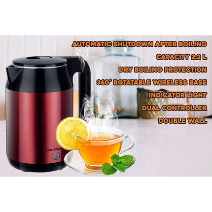 Electric kettle HAUSBERG HB-3623RS, 1800W, capacity 2.2L, automatic stop, luminous indicator, Red-Black