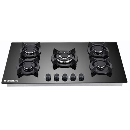 Hausberg Built-In Glass Gas Hob 5 Burners 90cm - HB-569NG - Black