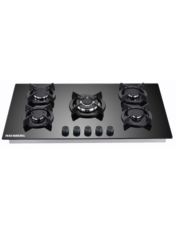 Hausberg Built-In Glass Gas Hob 5 Burners 90cm - HB-569NG - Black