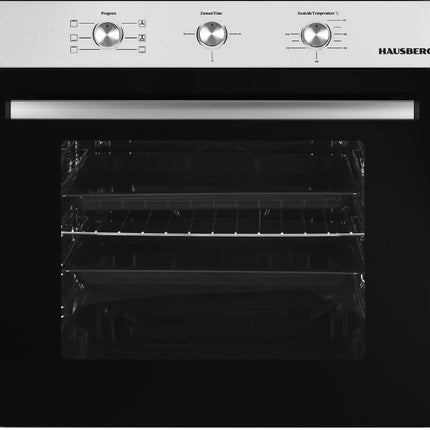 HAUSBERG Combo Offer | ELECTRIC BUILT IN OVEN WITH STEEL PANEL + 4 BURNERS BUILT IN GAS STOVE GLASS