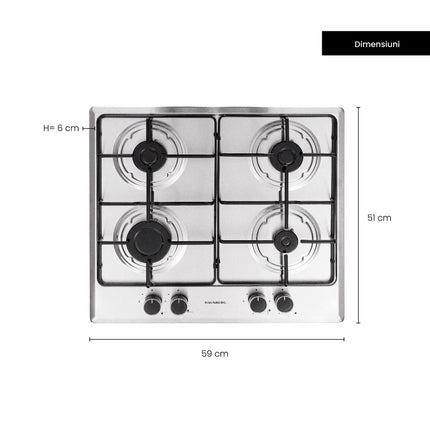 Hausberg HB-555 Built-In Hob, Electric Ignition, Gas, 4 Burners, Safety System, Stainless Steel
