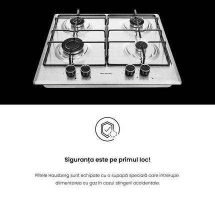 Hausberg HB-555 Built-In Hob, Electric Ignition, Gas, 4 Burners, Safety System, Stainless Steel