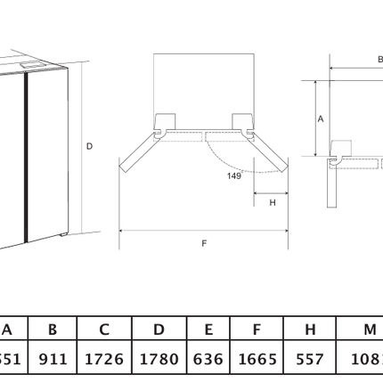 Hyundai 505L American Style Fridge Freezer | No Frost, Energy Efficiency Class E, Silver & Black Glass, 2 Years Warranty