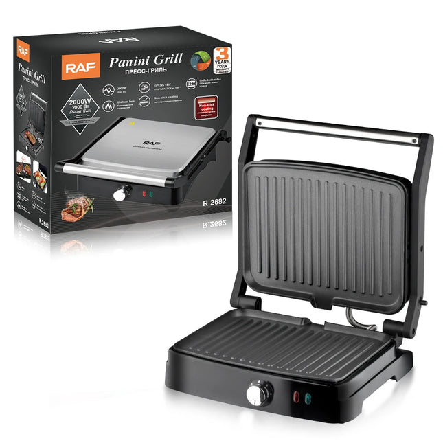 Panini Grill | 2000W | Electric Grills both sides | uniform heat | non sticking coating | opens 180 | adjustable temperature control