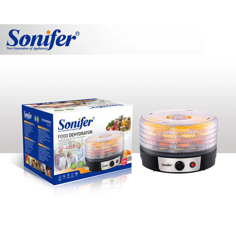Sonifer Electric Fruit Dryer | Mini Food Dehydrator Heating | 5 Transparent Drying Trays | Easy to clean