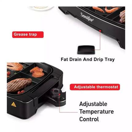 Sonifer Multi-zone Electric Grill | Non-Stick | Coated Multi Plate | Cooker Inside | Detachable adjustable thermostat