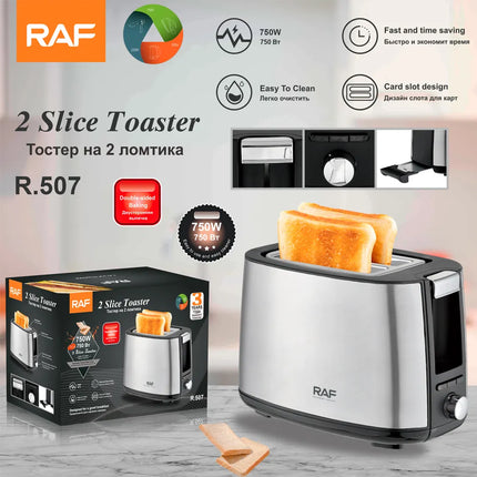 RAF 2 Slice Toaster with 750W Power, Extra-Wide Slots, 7 Browning Settings, High-Lift Function, and Removable Crumb Tray