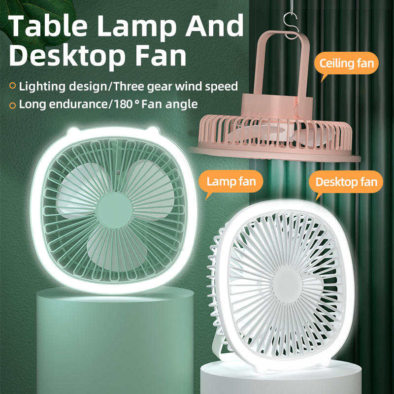 Night Light Small Fan - Versatile Design with Upside Down Stand, 1200MAH or 200MAH Models, USB Power Interface (19.5 x 19.5 x 7.5 CM)