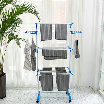 Freestanding Clothes Drying Rack | Extendable Metal Wardrobe Organizer | (120×55×165cm) | Blue