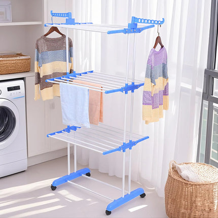 Freestanding Clothes Drying Rack | Extendable Metal Wardrobe Organizer | (120×55×165cm) | Blue