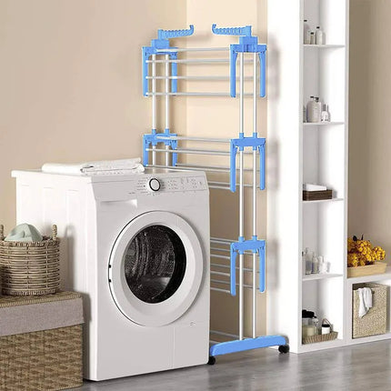 Freestanding Clothes Drying Rack | Extendable Metal Wardrobe Organizer | (120×55×165cm) | Blue