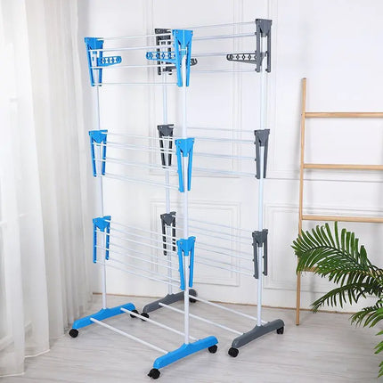 Freestanding Clothes Drying Rack | Extendable Metal Wardrobe Organizer | (120×55×165cm) | Blue