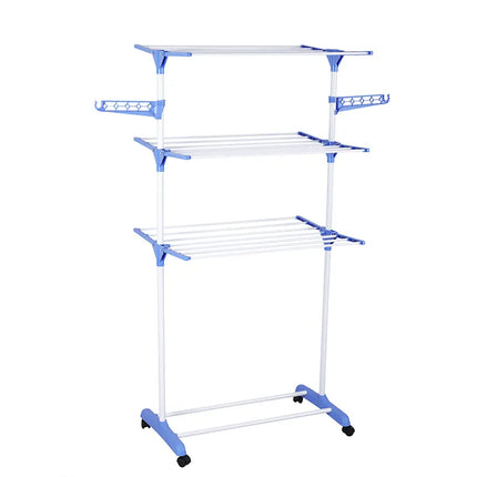 Freestanding Clothes Drying Rack | Extendable Metal Wardrobe Organizer | (120×55×165cm) | Blue