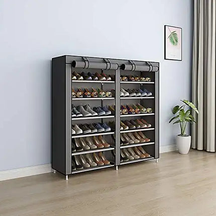 Double Shoe Rack | 6-Layer Dustproof Shoe Cabinet | (118×30×120cm) | Black