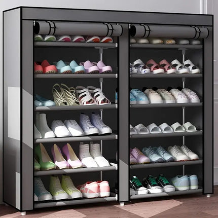 Double Shoe Rack | 6-Layer Dustproof Shoe Cabinet | (118×30×120cm) | Black