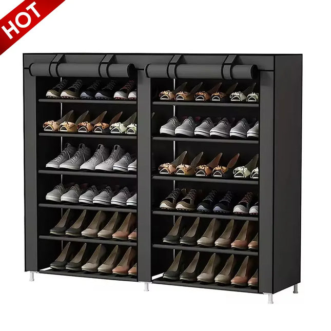 Double Shoe Rack | 6-Layer Dustproof Shoe Cabinet | (118×30×120cm) | Black