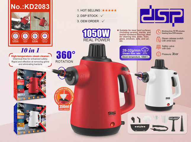 DSP 10-in-1 Handheld Steam Cleaner 1050W - Red