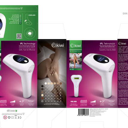 Kiwi IPL Hair Removal Device | 8 Adjustable Levels | Distance Sensor | 900,000 Flash Pulse Life