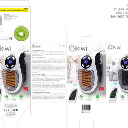 Kiwi Plug-In Ceramic Heater | Temperature Control | LED display with 4 buttons