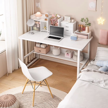 Wooden Office Desk with Shelf | Metal Frame | Modern Minimalist | 100×45×72cm / 120×45×72cm