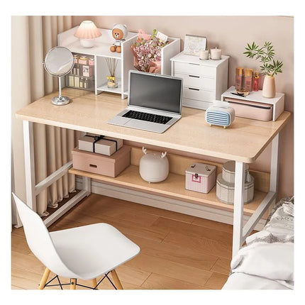 Wooden Office Desk with Shelf | Metal Frame | Modern Minimalist | 100×45×72cm / 120×45×72cm