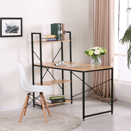Computer Table with Bookshelf | Integrated Bookshelf Storage | Wood + Metal Frame | 120×60×120cm