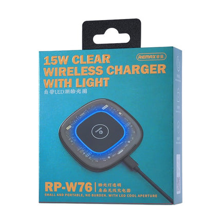 REMAX Wireless Charger with Light | 15W | Transparent Tempered Glass | 7.5mm Thickness | Small and Portable