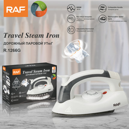 RAF Travel Steam Iron | 800W | Collapsible Handle | nonstick Soleplate | Removable Water Tank | Adjustable Thermostat