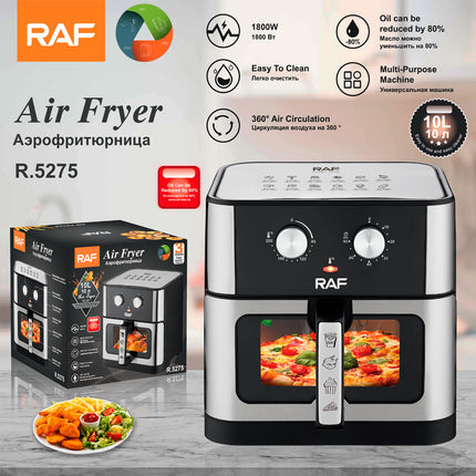 RAF Air Fryer | 1800W | 10L Capacity | Heating Indicator | Temperature Control | Non-stick skillet &amp; basket