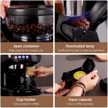 Sonifer  Multifunctional Ground Bean Capsule Coffee Machine | 150g capacity | 2L detachable water tank