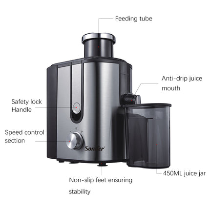 Sonifer Juice Extractor | 400W | Speed Levels | Non-Slip | Auto Regulation Based on Fruit Hardness