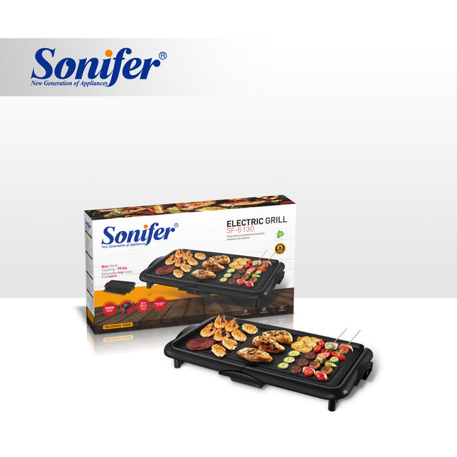 Sonifer Electric Grill | 26 x 46 cm | Non-Stick Stone Coating | Detachable Oil Pan & Tray | Overheat Protection | 2000W