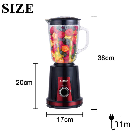 Sonifer Blender | 1.5L Glass Jar with Grinding Cup | 8-Piece Stainless Steel Blade | 2  Speeds