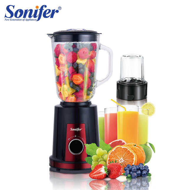 Sonifer Blender | 1.5L Glass Jar with Grinding Cup | 8-Piece Stainless Steel Blade | 2  Speeds