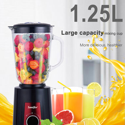 Sonifer Blender | 1.5L Glass Jar with Grinding Cup | 8-Piece Stainless Steel Blade | 2  Speeds