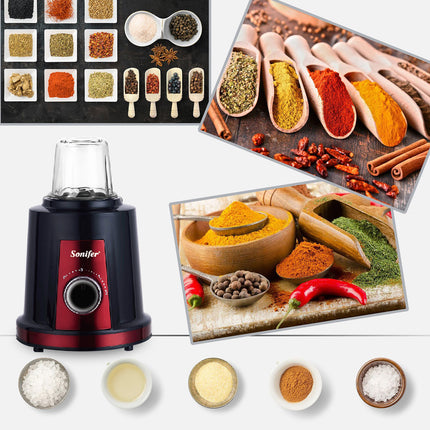 Sonifer Blender | 1.5L Glass Jar with Grinding Cup | 8-Piece Stainless Steel Blade | 2  Speeds