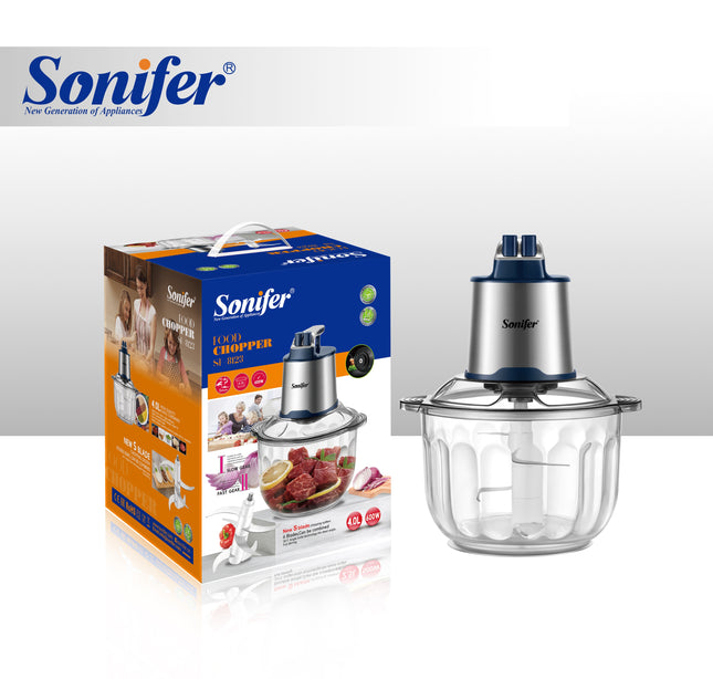 Sonifer Food Chopper 4L Capacity | High Quality Glass | Non-Slip Rubber Base